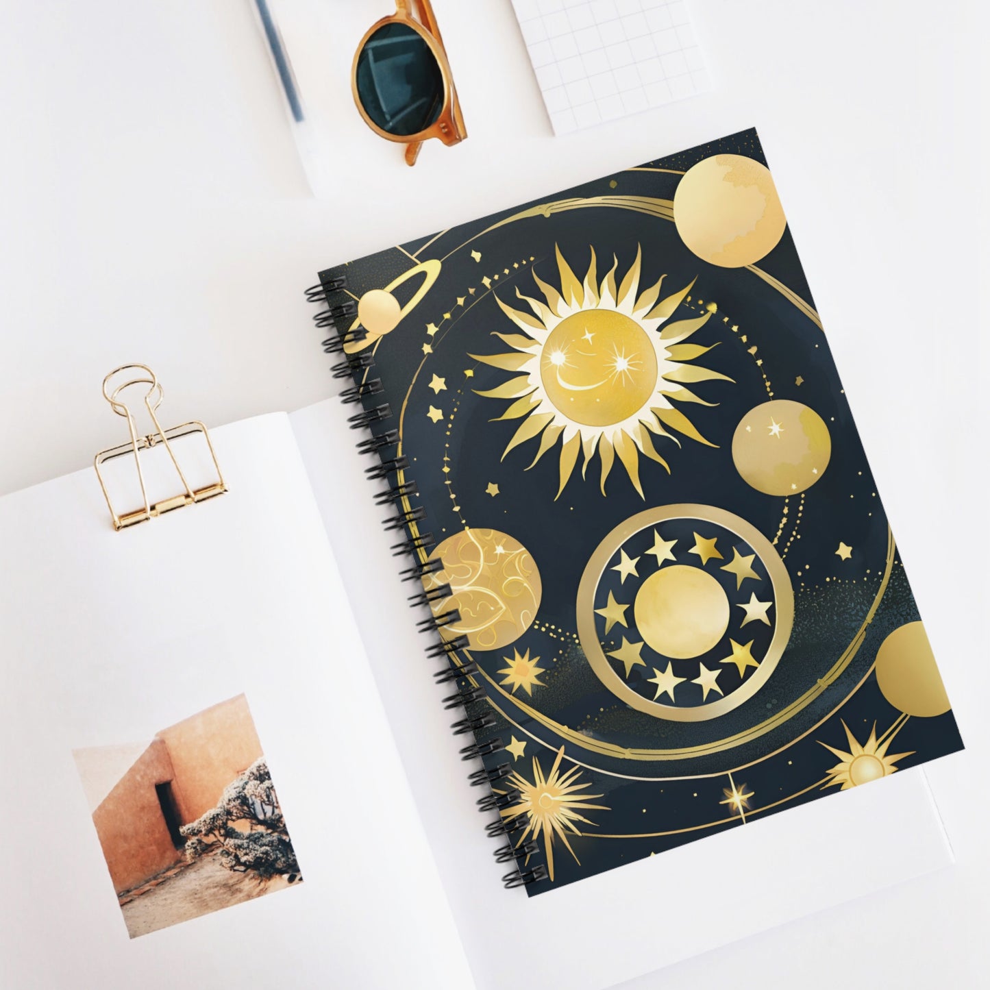 Golden Astro Art Spiral Notebook - Ruled Line Black