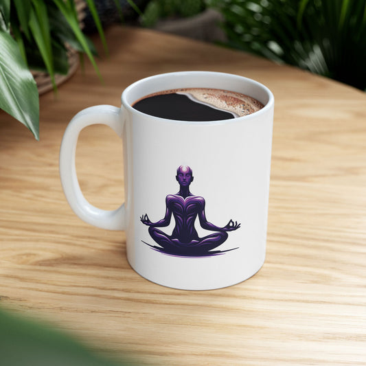 Beautiful Meditation Ceramic Mug - Transformative Meditation Motive, Spiritual Wellbeing Gift