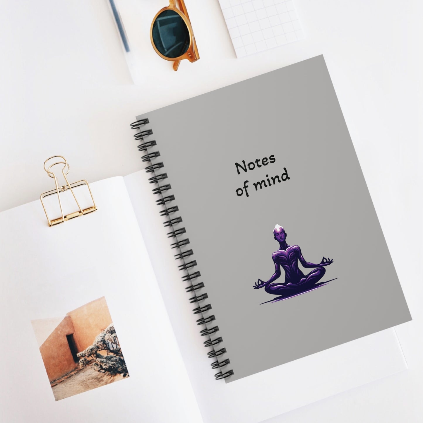 Notebook With Meditation Illustration - Ruled Line Journal Grey