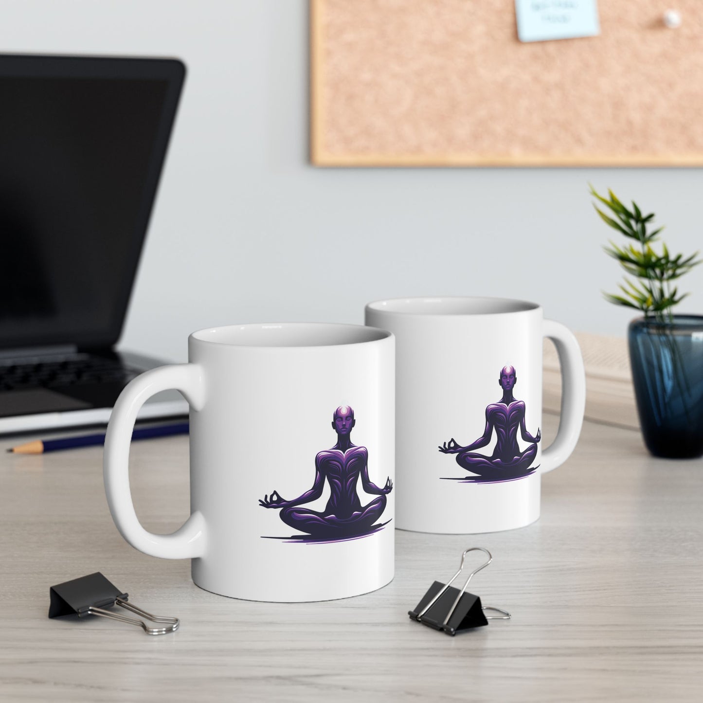 Beautiful Meditation Ceramic Mug - Transformative Meditation Motive, Spiritual Wellbeing Gift