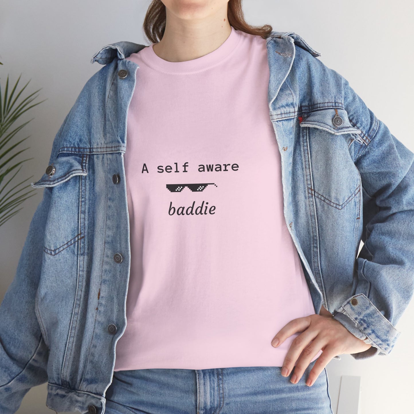 Graphic Tee with Quote 'a self aware baddie'