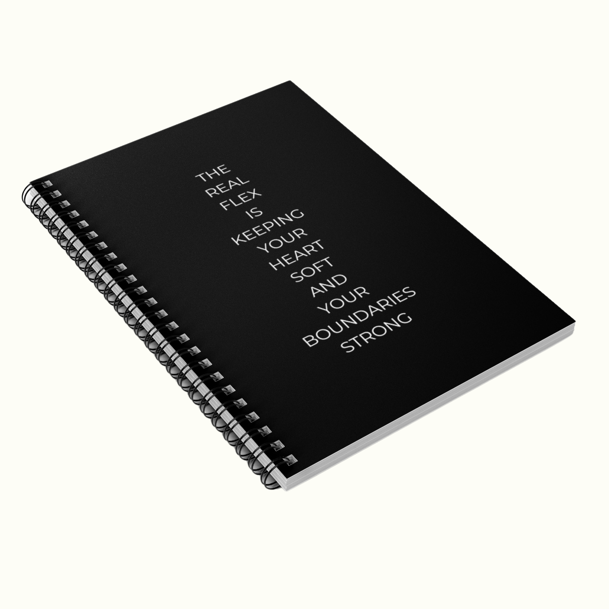 Black Spiral Notebook - Ruled Line with Heart Soft and Boundaries Strong Quote