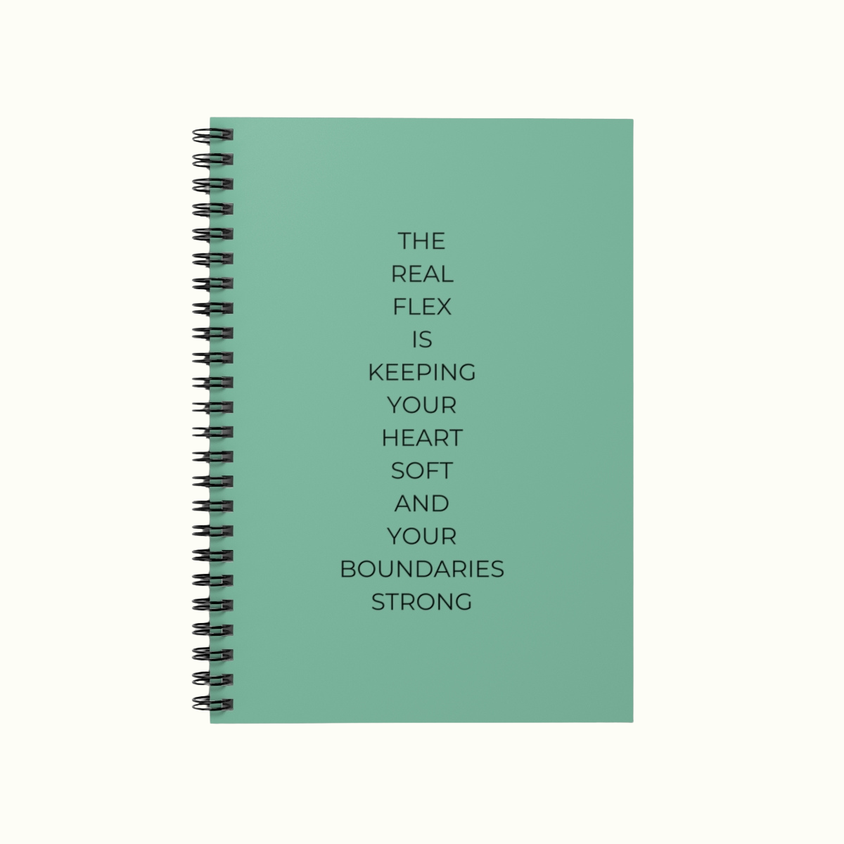 Green Spiral Notebook - Ruled Line with Heart Soft and Boundaries Strong Quote