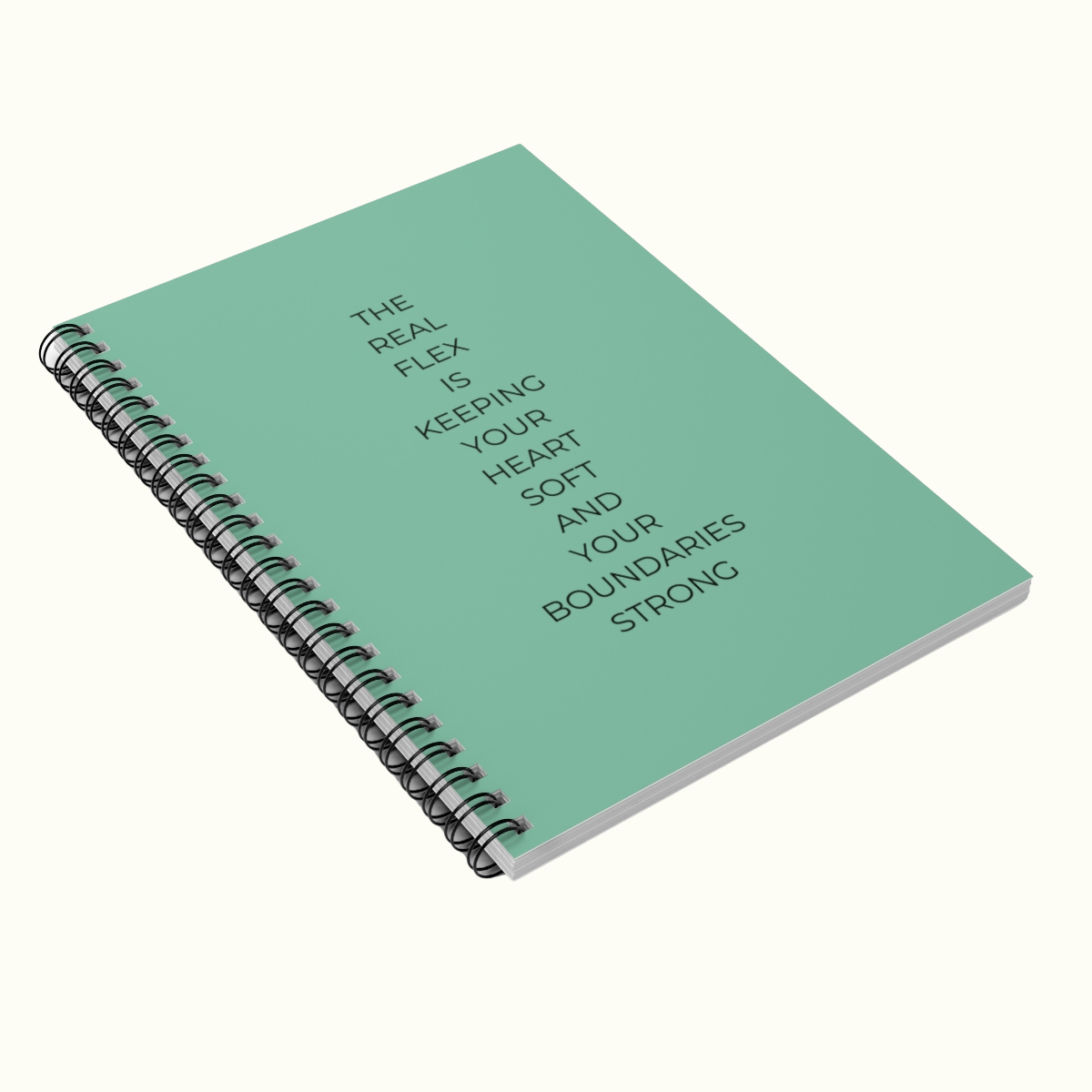 Green Spiral Notebook - Ruled Line with Heart Soft and Boundaries Strong Quote