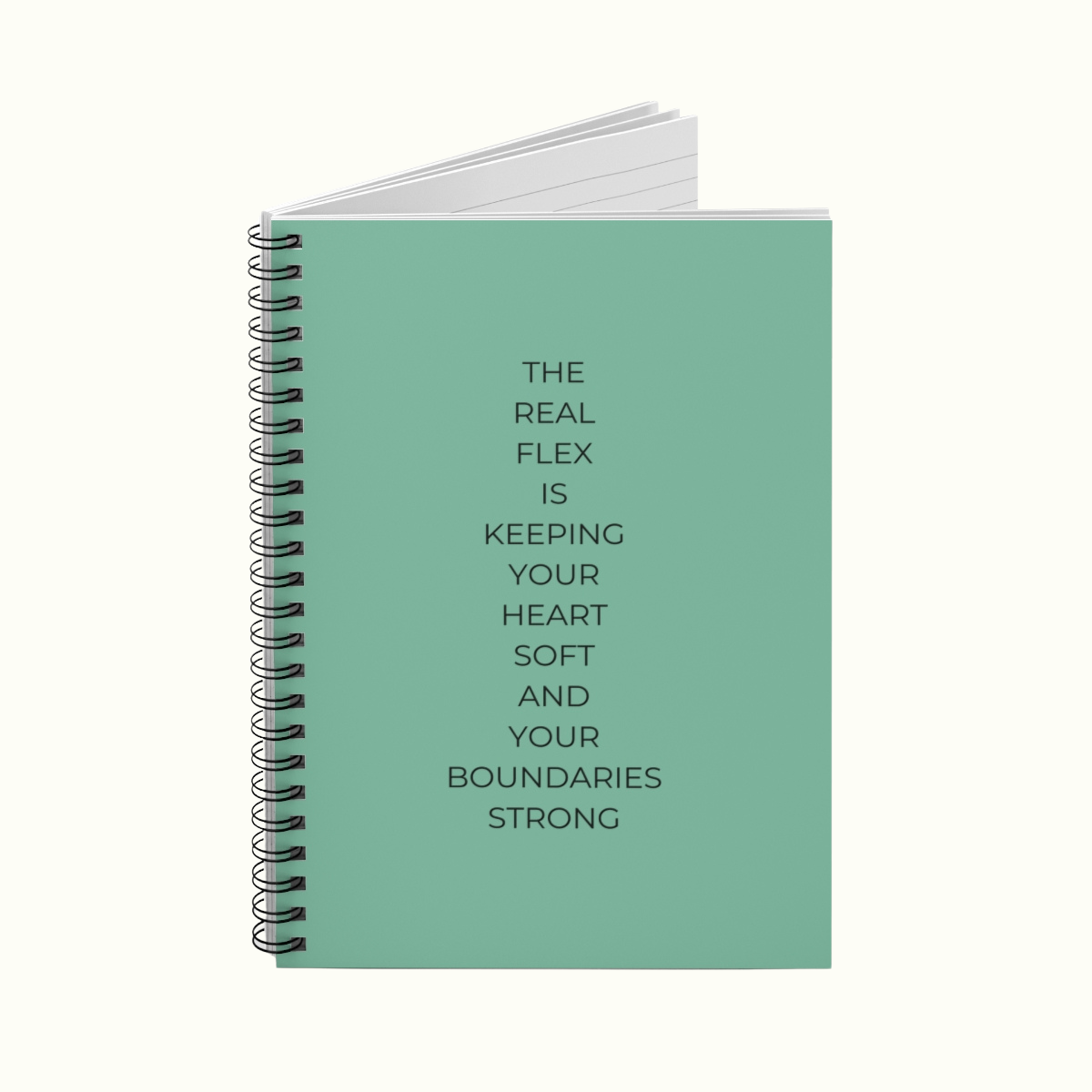 Green Spiral Notebook - Ruled Line with Heart Soft and Boundaries Strong Quote