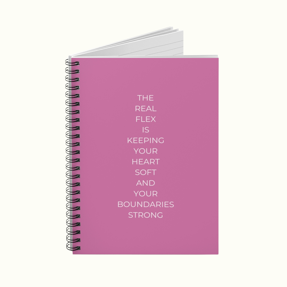 Pink Spiral Notebook - Ruled Line with Heart Soft and Boundaries Strong Quote