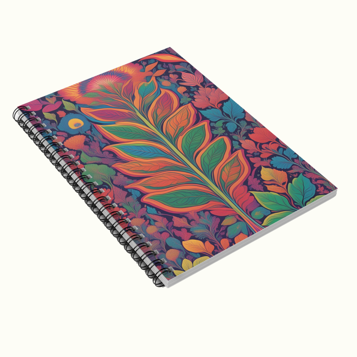 Heavenly Flower Notebook - Colorful Flower And Leafs Ruled Line Spiral Journal