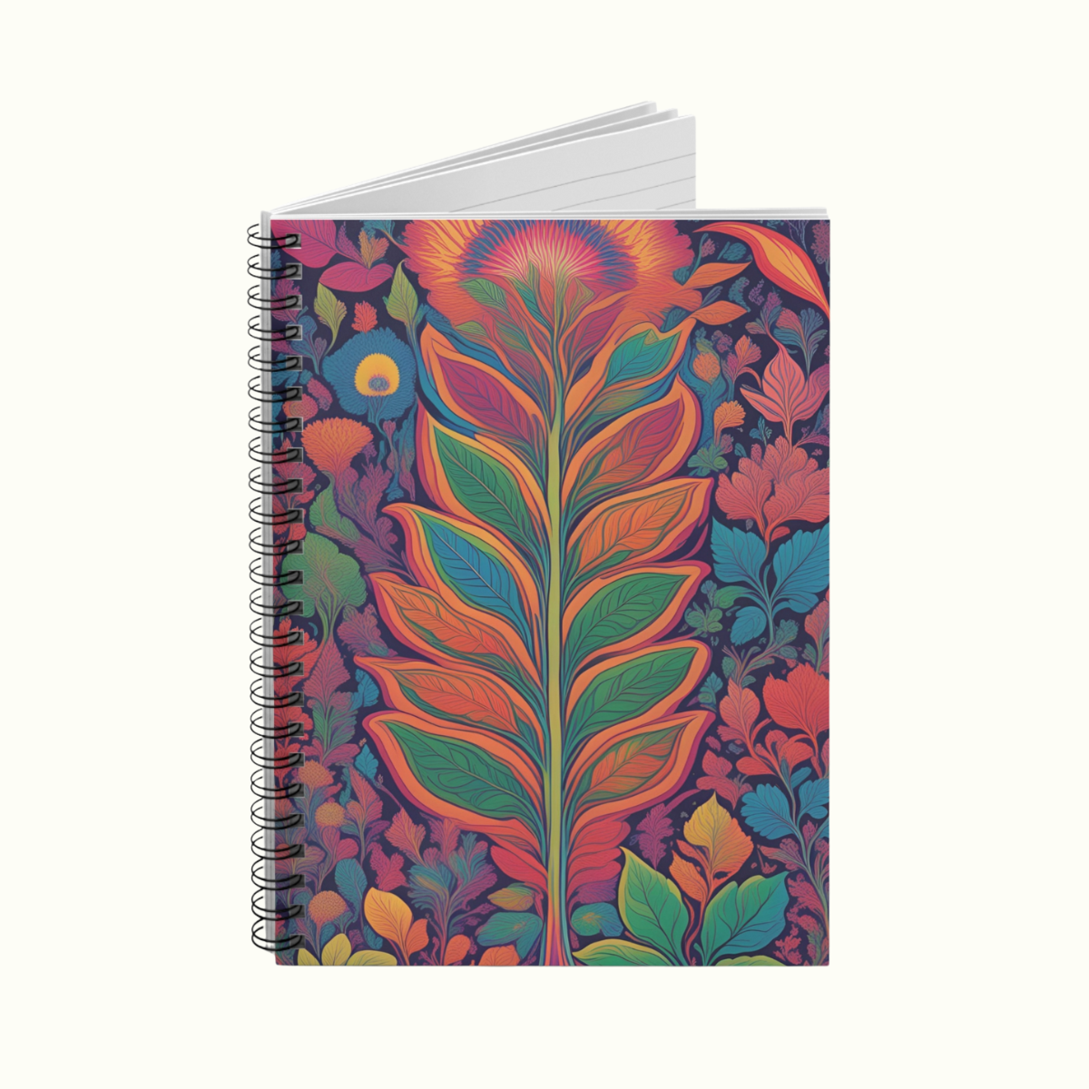 Heavenly Flower Notebook - Colorful Flower And Leafs Ruled Line Spiral Journal