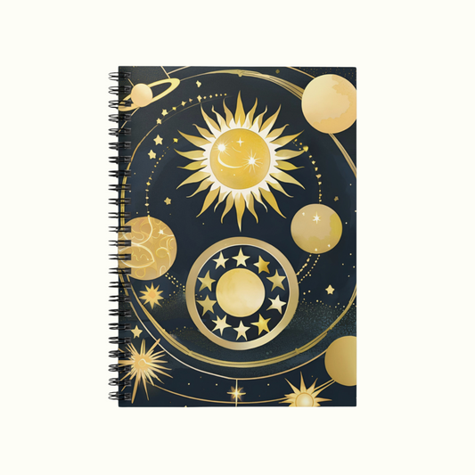 Golden Astro Art Spiral Notebook - Ruled Line Black