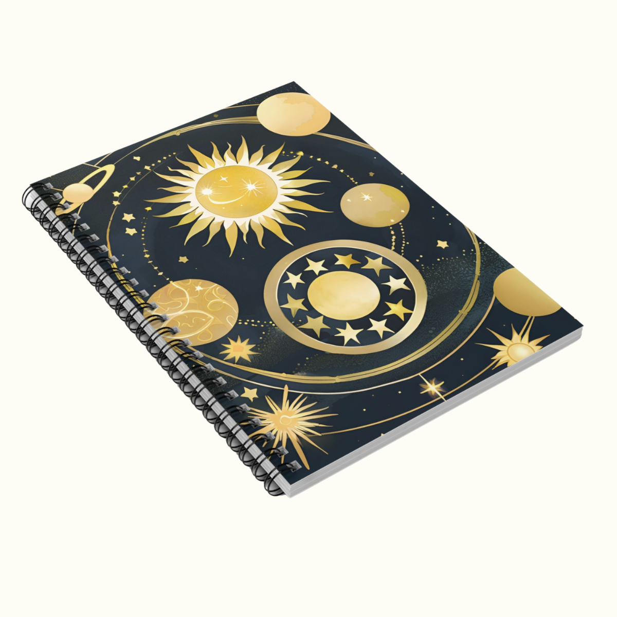 Golden Astro Art Spiral Notebook - Ruled Line Black