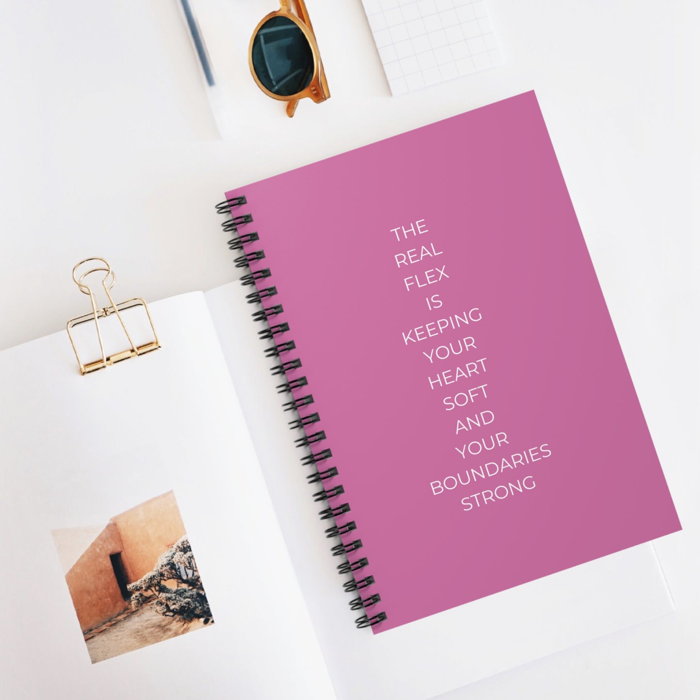 Pink Spiral Notebook - Ruled Line with Heart Soft and Boundaries Strong Quote