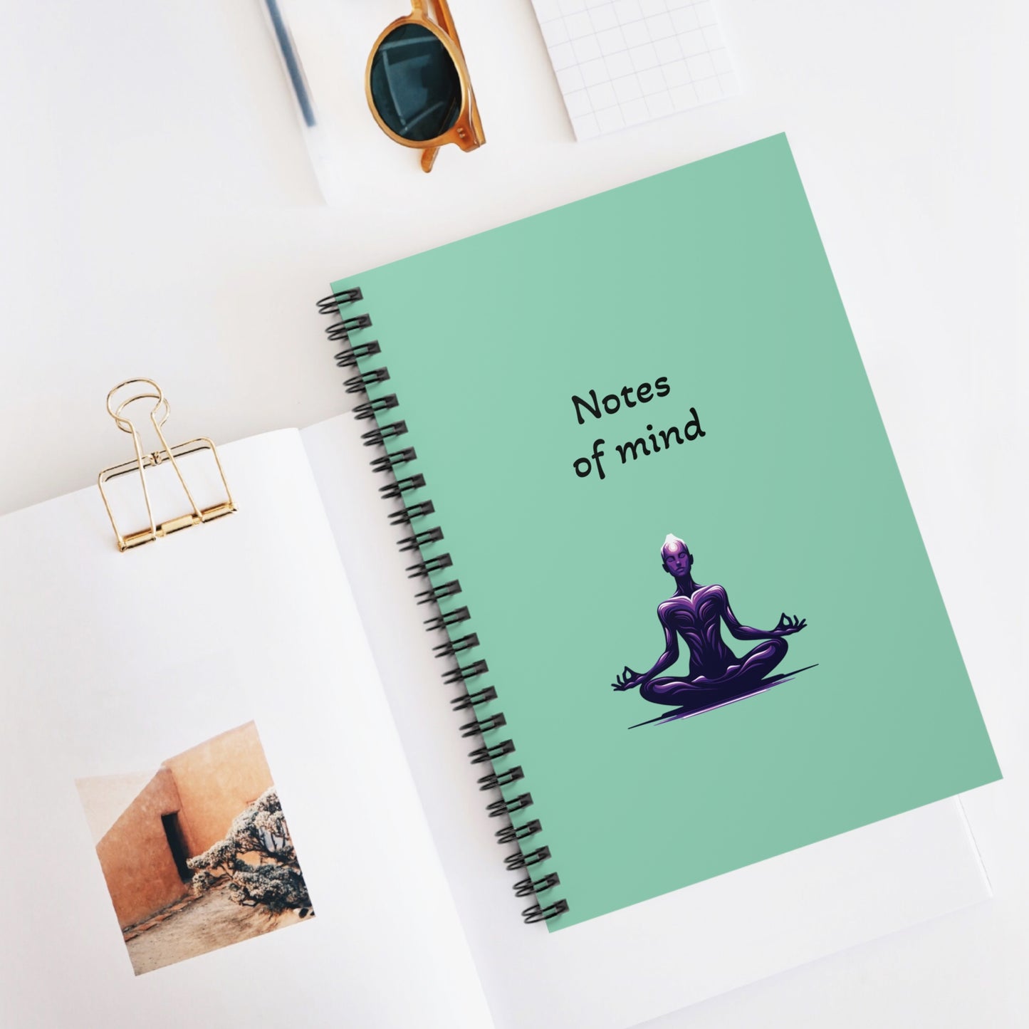 Green Notebook With Meditation Illustration - Ruled Line Journal Black