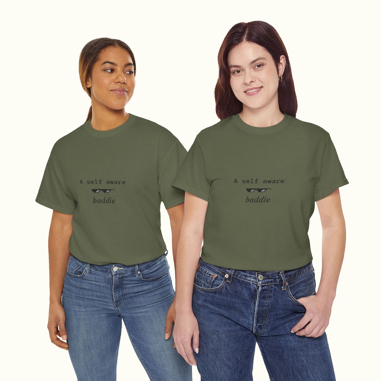 Graphic Tee with Quote 'a self aware baddie'