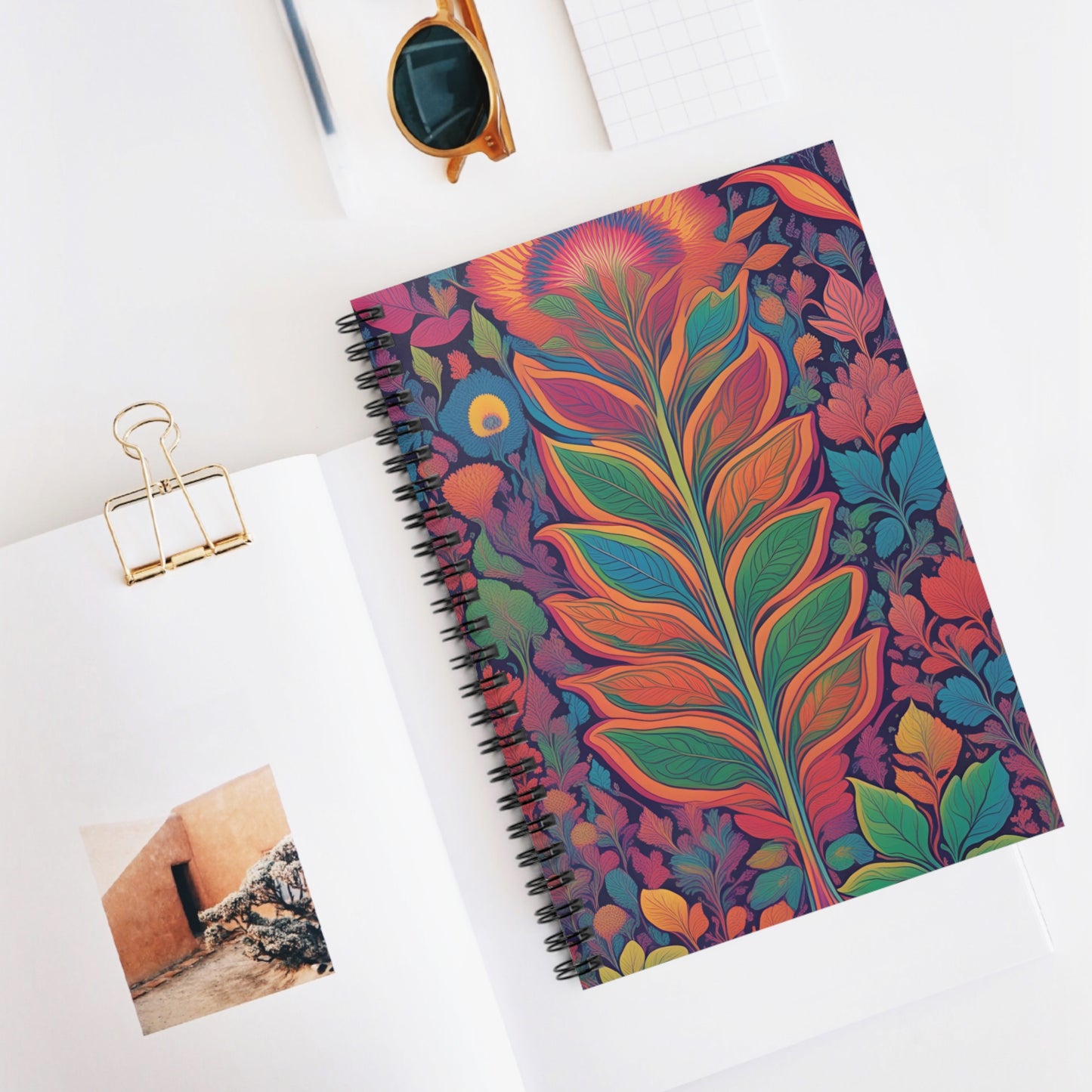 Heavenly Flower Notebook - Colorful Flower And Leafs Ruled Line Spiral Journal