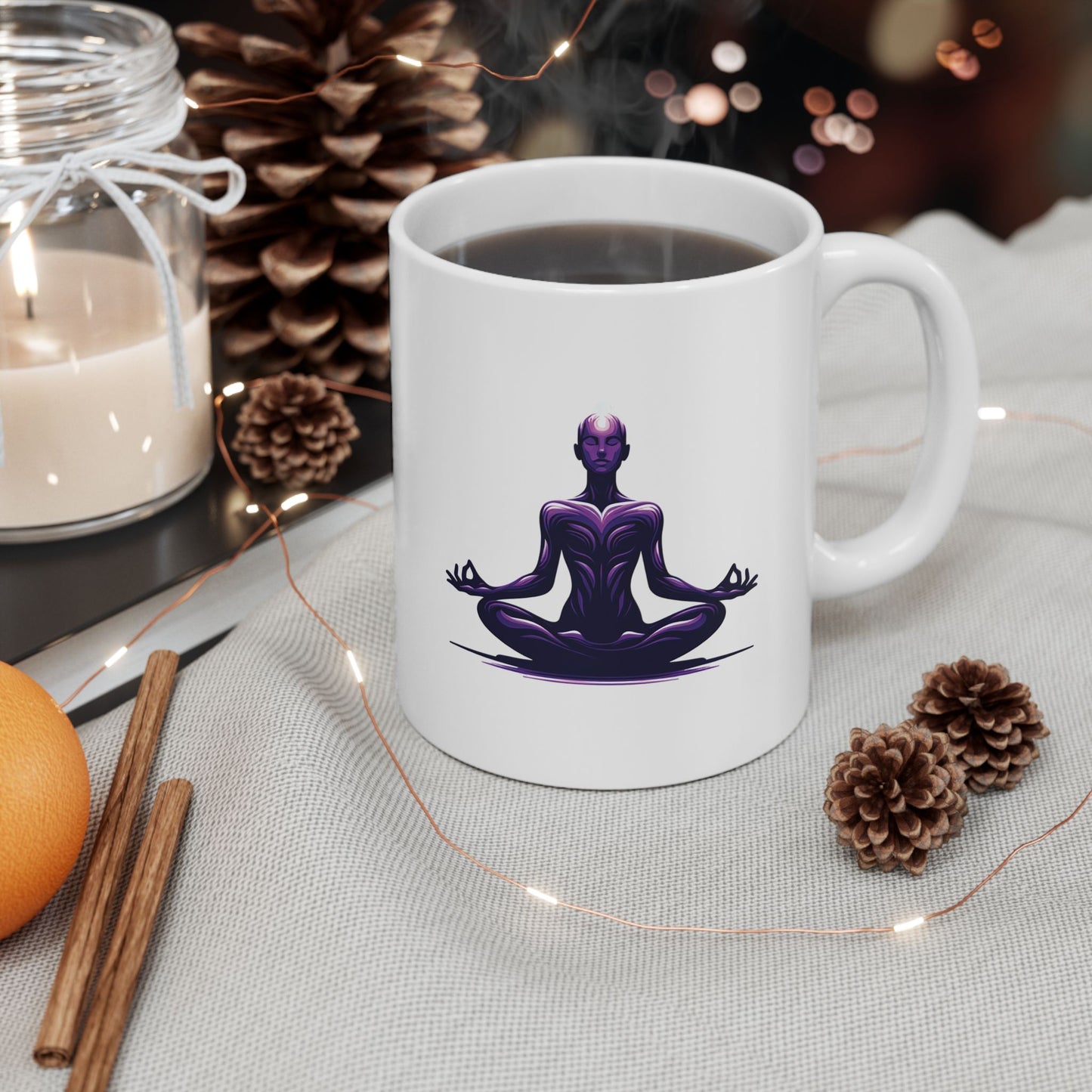 Beautiful Meditation Ceramic Mug - Transformative Meditation Motive, Spiritual Wellbeing Gift